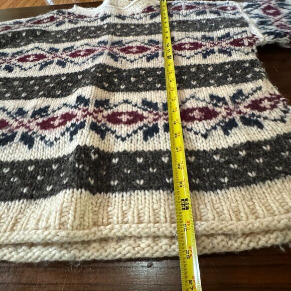 Wool Sweater Crewneck Large Ecuador Chunky Cable Knit Cream Earth Traders - Picture 3 of 7